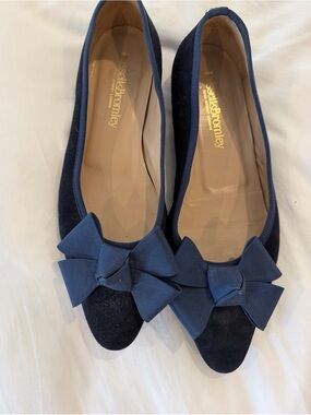 Russell & Bromley Navy Suede Bow Ballet Flats EU 39